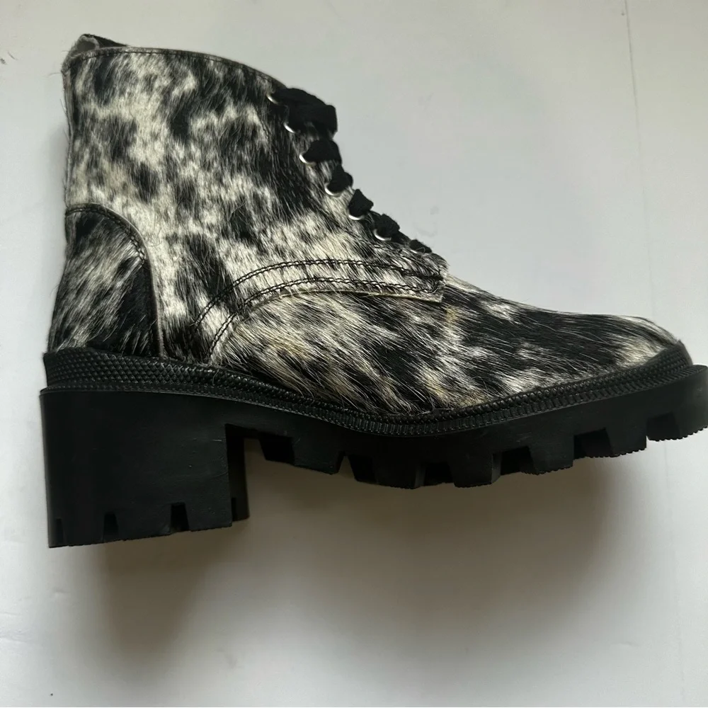 Agave Sky Cami Combat Boots salt and pepper cowhide handmade black bootie 6